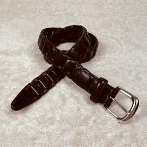 Vintage Braided Link Belt Mens Size 42 Leather Brown Silver Buckle Argentina